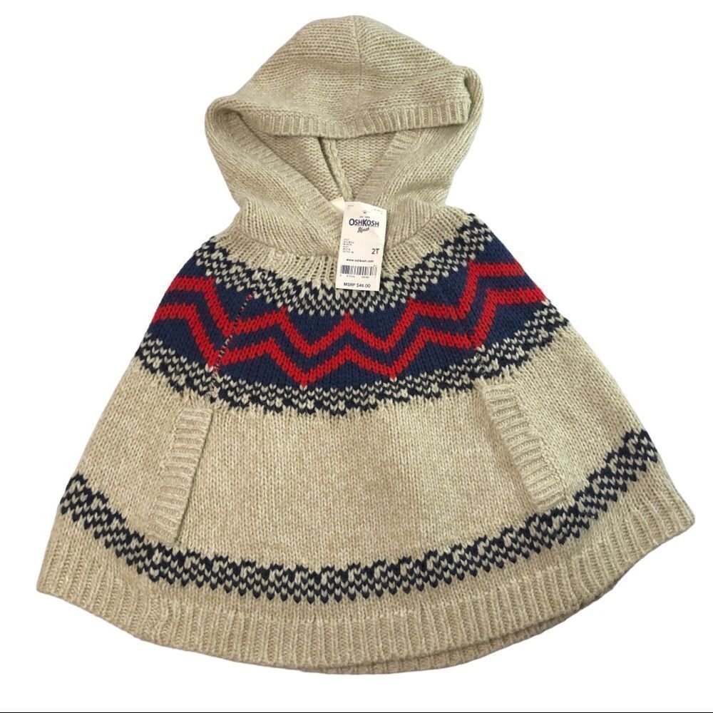 Oshkosh Children’s Fair Isle Cape Sweater with Hood Size 2T NWT